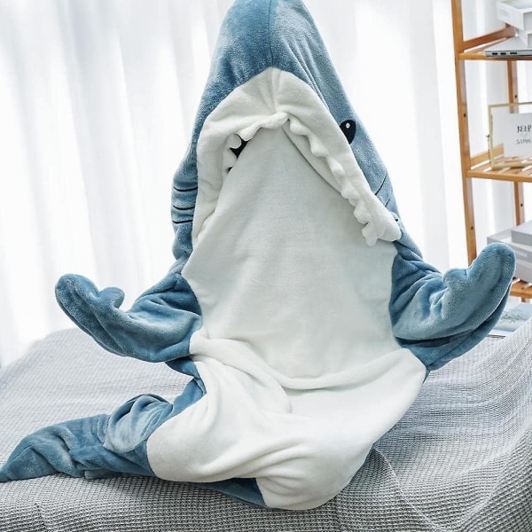 Shark Blanket Hettegenser Voksen - Shark Onesie Voksen Bærbart Teppe - Shark Blanket Super Myk Koselig Flanell Hettegenser Shark Sovepose 190cm