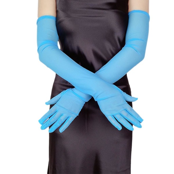 Lady Sheer Gloves Mode Långa armbågshandskar Kvinnor Mesh Bröllopshandskar 21.6 Blue