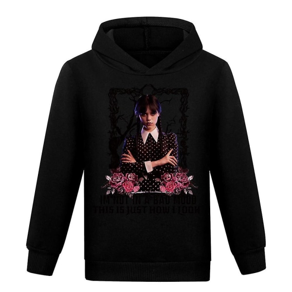 The Addams familietema hættetrøjer piger onsdag trykt langærmet hættetrøje afslappet trøje toppe Black 7-8 Years