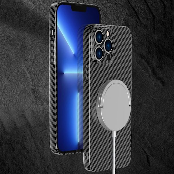 Carbonfiber Magsafe Cover Kompatibel Med Iphone 15 Pro Max/15 Pro, Ultra Tynd Magnetisk Trådløs Opladning Cover Black Blue For iPhone 15 Pro Max-15 Ultra