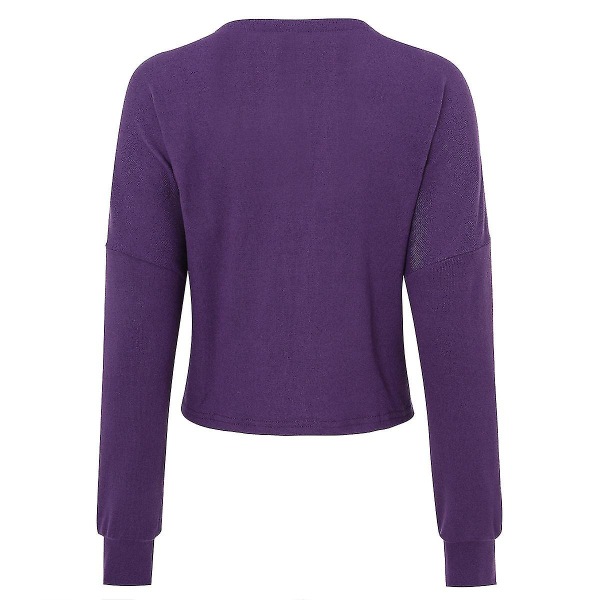 Bomuld Dame V-hals Mode Design Løstsiddende Ensfarvet Casual Cardigan 15 Farver Purple M