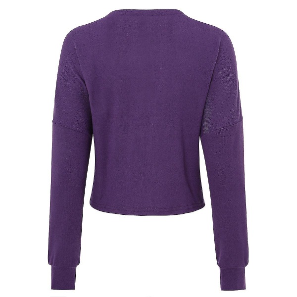 Bomull Dame V-hals Mote Design Løs Ensfarge Casual Cardigan 15 farger Purple XL