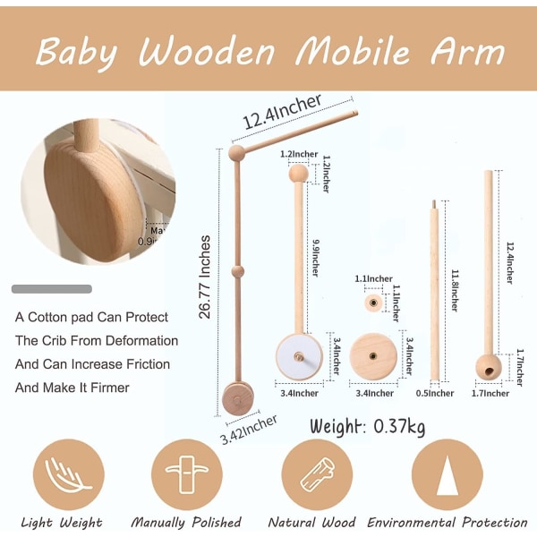 Mamimami Home Mobilstativ trä för baby trä spjälsäng mobil säng klockhållare konsol mobilhållare för växlare säng klockor och leksaker (utan mobil)