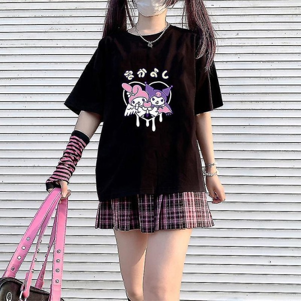 Sanrio My Melody Kuromi Topit Naisten 2022 Esteettinen Ylisuuri T-paita Esteettiset vaatteet Plus Muoti Sweethearts Asu E XL