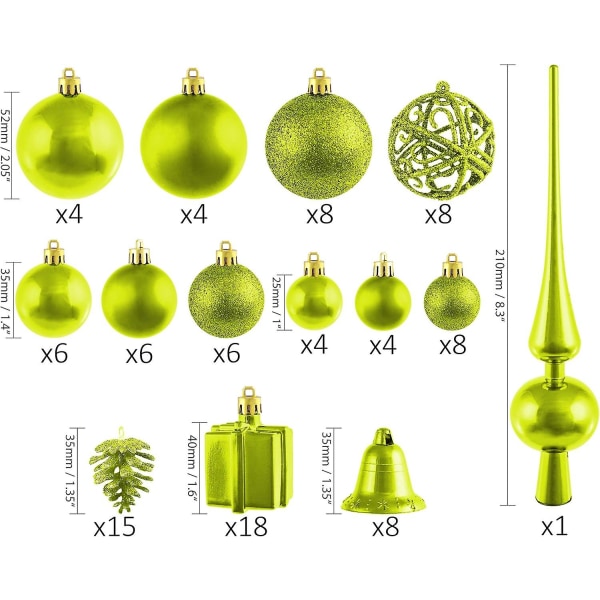 Brubaker 101-bitars julkulor med trädtopp Lila julgransdekorationer Green
