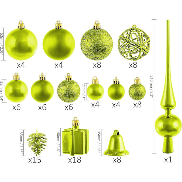 Brubaker 101-dels Julekuler med Topppynt i Lilla, Julepynt til Juletreet Green