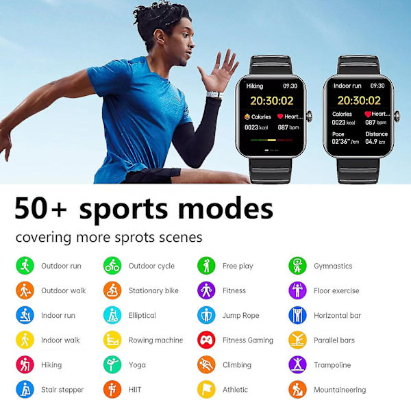 Ikke-invasiv Blodsukkermåling Smartwatch, Fuld Touch Sundhedstracker Ur Med Blodtryk, Blodiltmåling, Søvnovervågning Blue Silicone
