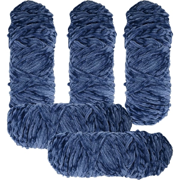 Stickgarn av chenillegarn för virkning och stickning, 5 x 95 g, garn för virkningsprojekt blue gray