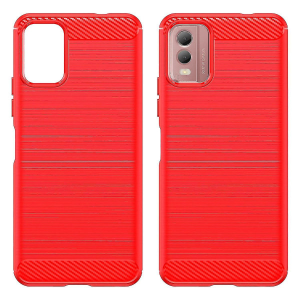 Borstad mjuk TPU phone case för Nokia C32, Carbon Fiber Texture Smartphone Cover Red