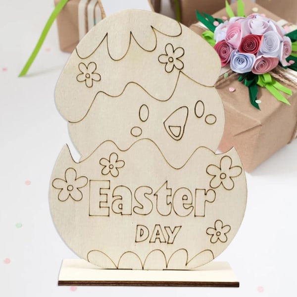 Puinen koristeellinen ihastuttava maalaamaton muna/kanin muotoinen työpöytä keskeneräinen puinen pääsiäisaskartelu lomatarvikkeet 3