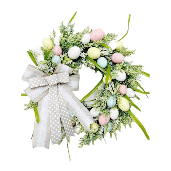 Pääsiäisseppele, 18 cm keinotekoinen marjaseppele pääsiäismunilla etuoven koristeluun White Bow