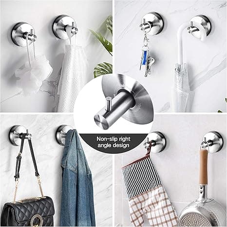 2 pcs SUS 304 Vacuum Suction Cup Hooks Stainless Steel Shower Holder
