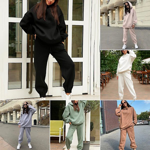 2-delad Hoodie-set med enfärgad tröja och byxor - Tjock träningsdräkt Apricot XL