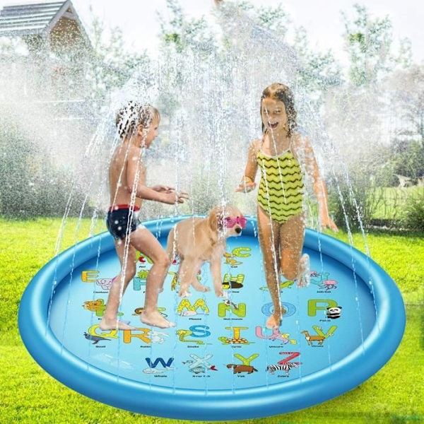 (Blå) Sprinkle & Splash Legetæppe - 170cm PVC Vandstråle - Børnepool - Blå Blue