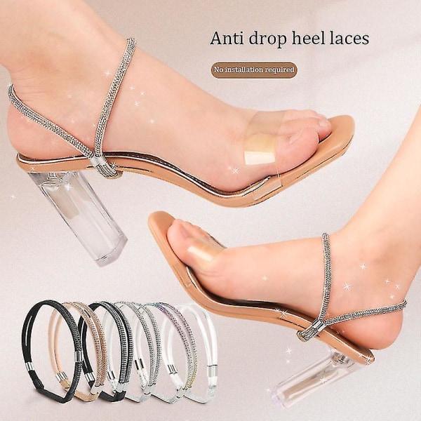 Nye Rhinestone højhælede sko bånd Anti-løs til kvinder Diamantsnørebånd Anti-drop hælremme Bæltebor Elastiske faste bælter Color silver diamond