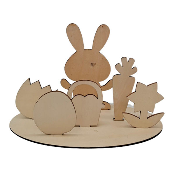 Påskkaninfigur i trä, stående, dekorativ, perfekt hantverk, påskkonst, prydnad, heminredning Rabbit