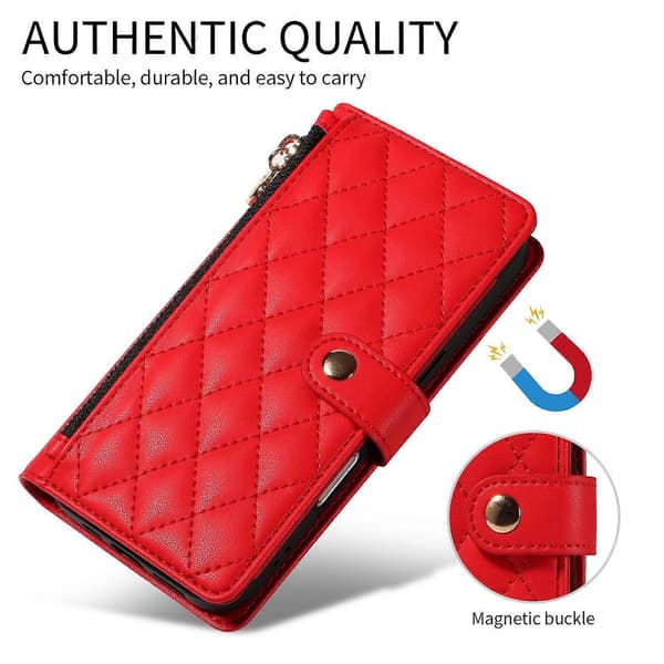 Plånboksfodral med remmar för Samsung Galaxy A35 5G, rombmönstrat läderställ Multicolor Red
