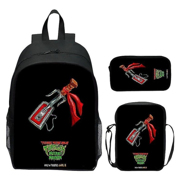 2024 Nya Teenage Mutant Ninja Turtles Skolväska Axelväska Pennväska 3-pack 16\" Ryggsäck Cartoon Tryckt Väskor Pojkar Födelsedagspresent T-11