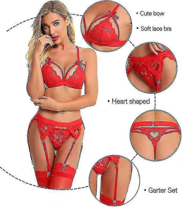 Kvinders blonde strømpebånd lingerisæt Red M