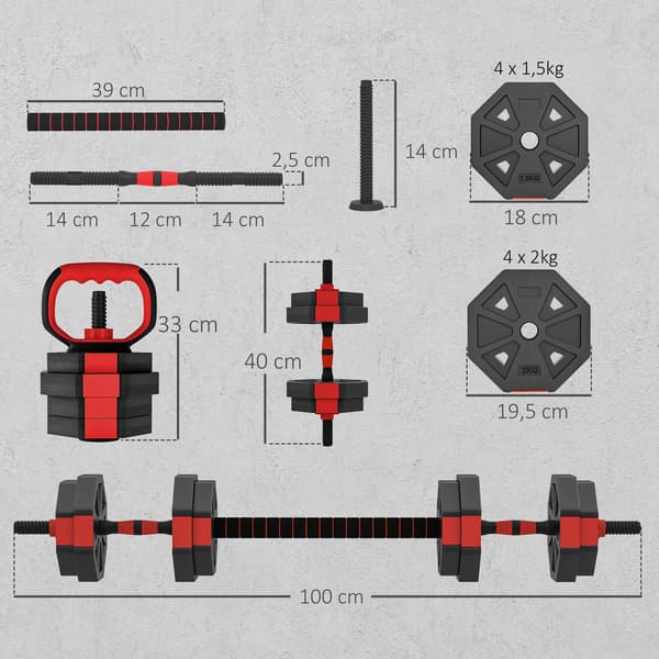 Adjustable 4-in-1 Dumbbell Set, 15 kg for Home Training 16500