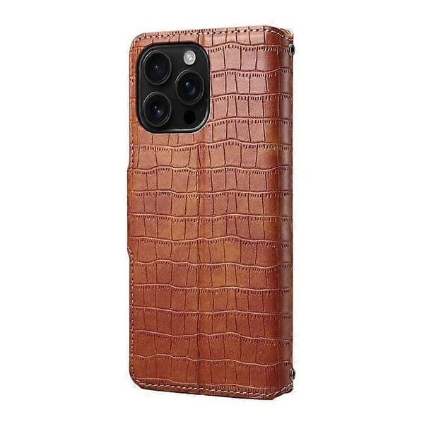 Kompatibelt för iPhone 16 Pro Fodral Plånbok Krokodiltextur Läder Telefonskal Brown