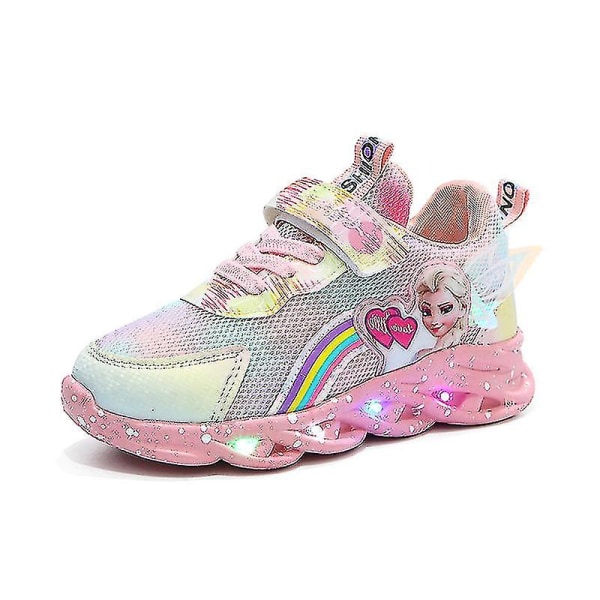 Flickande Casual Sneakers för Flickor med Elsa Prinsessa Tryck Utomhusskor Barn Lätta Non-Slip Skor för Höst och Vinter Pink 22-insole 13.8cm
