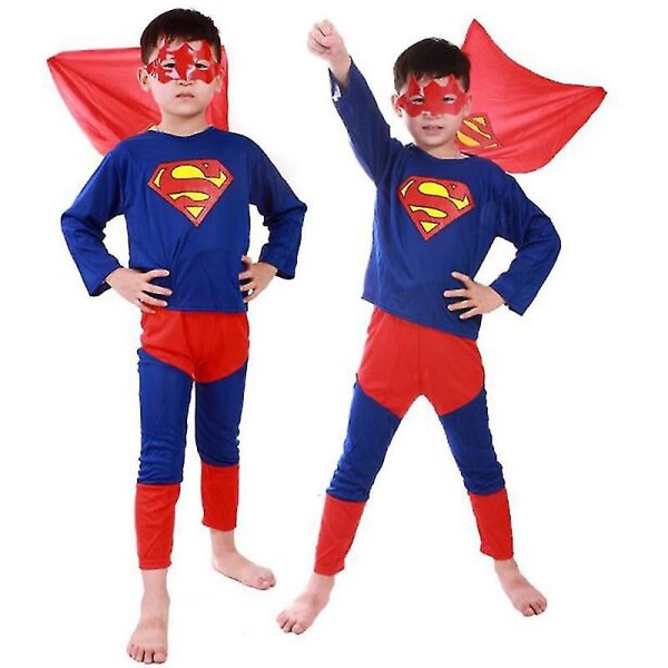 Børn Drenge Superhelte Spiderman Cosplay Fancy Dress Up Outfit Sæt Surper Man 6-7 Years