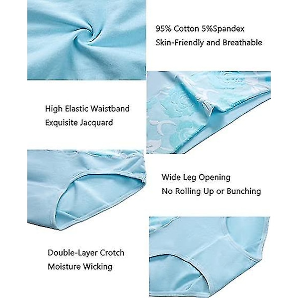 8-pack Bomullsunderkläder Hög Midja Magkontroll Trosor Dam Ros Jacquard Damtrosor combine A-3pcs XXL