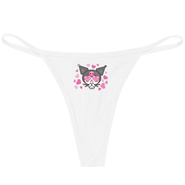 Hellokitty Ren Bomull Tunn Rem Sexig Stringtrosa Låg Midja Sömlös Anime Tecknad Kuromi Underkläder för Kvinnor Enkla Ribbade T-byxor VIT 8 WHITE 8 XL