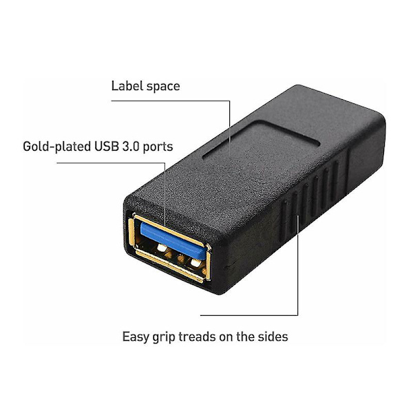 USB-A Hun til USB-A Hun Adapter USB 3.0 Dobbelt Hun Adapter Black