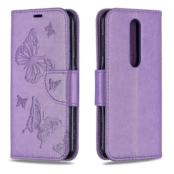 Imprint Butterfly Læder Wallet Case til Nokia 4.2 - Grøn Multicolor Purple