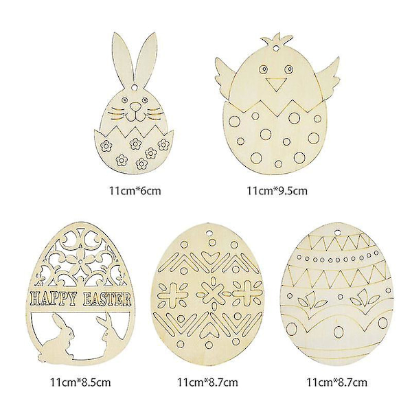 10 st Happy Easter Träägg med Hamparep Bunny Kanin Kyckling Trähantverk för Hem Påskfest Hängande Dekoration Barn DIY Måleri A01-10Pcs