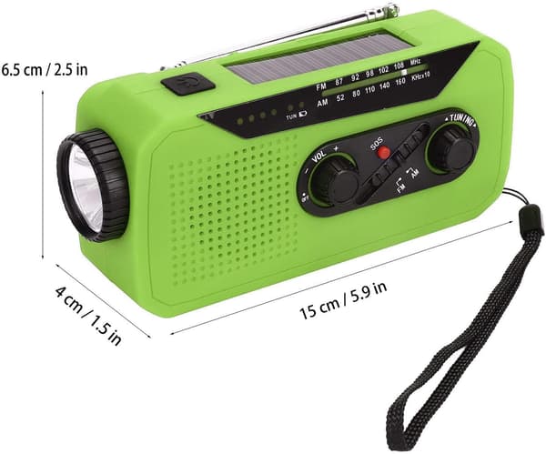 Veivattava hätäradio, säävaroituksella ja taskulampulla (vihreä)