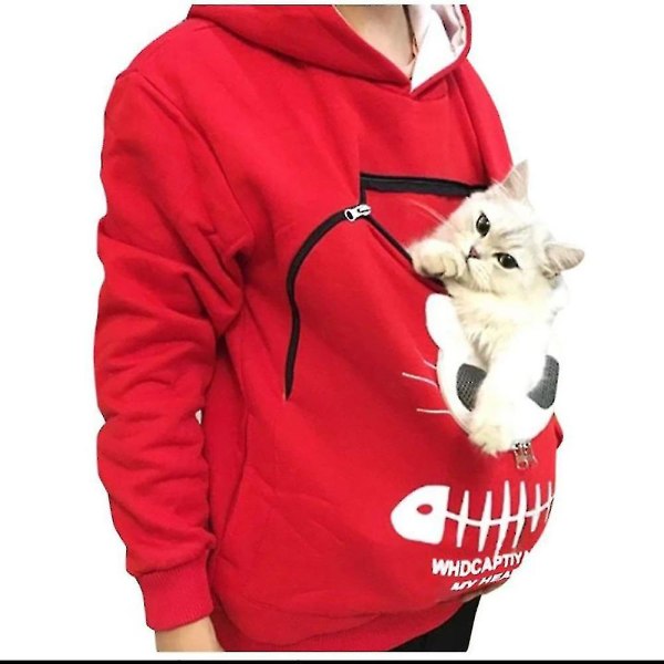 Sweatshirt Cat Lovers hættetrøje Kænguru Hund Pet Paw Pullovers Cuddle Pouch Sweatshirt Lomme Dyreøre Hætte i høj kvalitet Black L