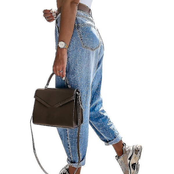 ECELEN Dame Denim Jeans Højtaljet Strækbare Casual Baggy Boyfriend Mom Bukser XL