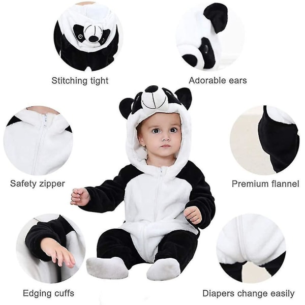 Unisex Baby Dyre Kostume Vinter Efterår Flanel Hættetrøje Romper Cosplay Panda 80