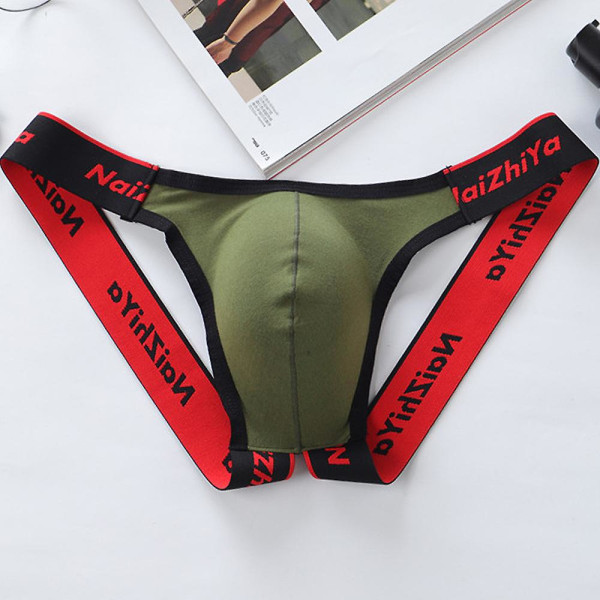 Män Sexiga Jockstrap Underkläder Trosor Rygglös G-string Underkläder kalsonger Army Green L