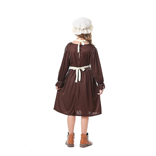 Ny Pigebarn Kostume - Fattig Pige Tjener Forældreløs Fancy Dress Kostume Victorian Fattig Pige Kostume Kjole Brown-beige M
