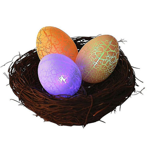 Påskfågelbo med LED-ägg, spruckna korn, realistiskt fågelhus med konstgjorda ägg