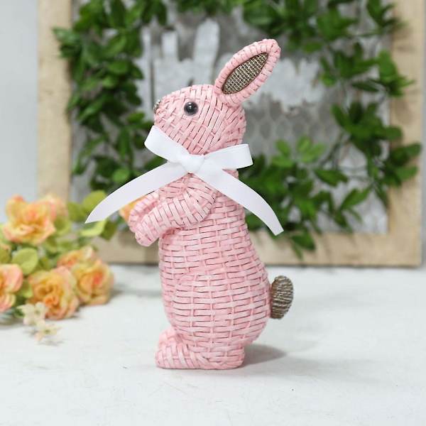Påskehare Figur Resin Rattan Vævet Ornament Borddekoration Festival Blue Sitting position