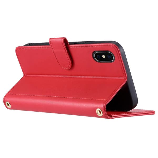 Läderplånboksfodral med remmar för iPhone XS Max, rombmönstrat telefonskal Red Red