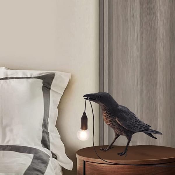 (Black) Raven Table Lamp, Realistic Resin Standing Desk Lamp, LED