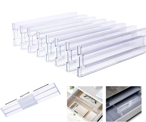 Drawer Dividers, 8 Pieces, Adjustable Extendable Plastic Organizer, Transparent