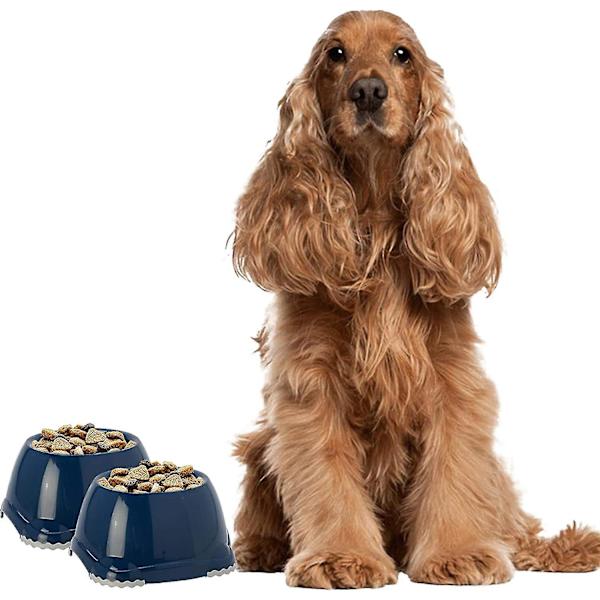 DogCentre 2x 0.6L Mørkeblå Spaniel Hundehvalpe Skåle Skridsikker Dyrefoder Vandfade Sæt