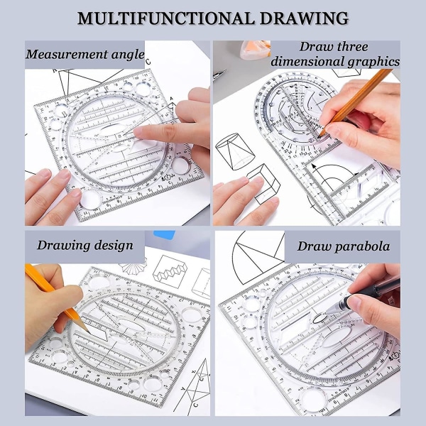 4 kpl Monitoiminen Geometrinen Viivoitin Piirtotyökalut Muoviviivoitin Sarja Matematiikan Mittaus Ympyrä
