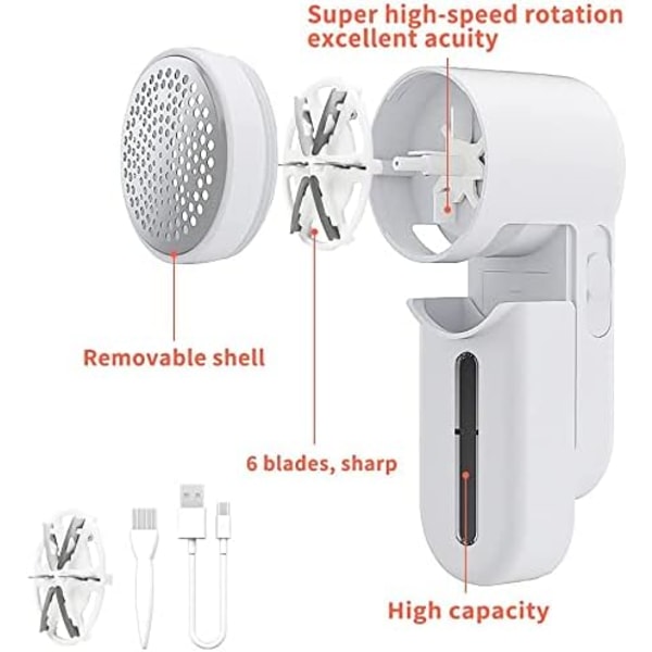 Dubbelskyddad elektrisk bärbar tygskrapa och luddremover Luddremover Luddtrimmer med USB-laddningskabel Vit White ‎13.6 x 7.3 x 5.9 cm