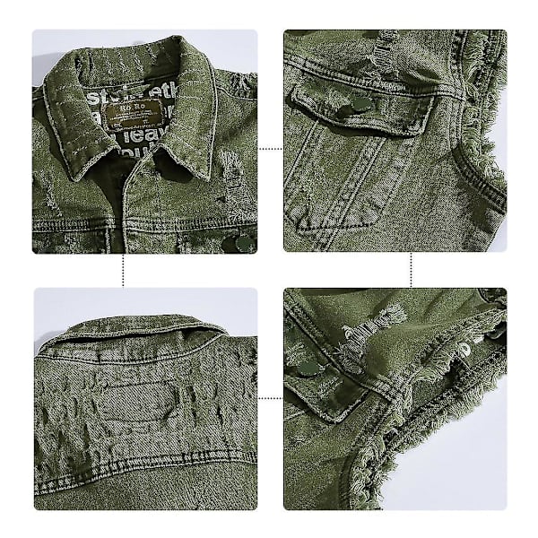 Herrar Klassisk Krage Ärmlös Denimjacka Retro Slim Casual Väst Green L
