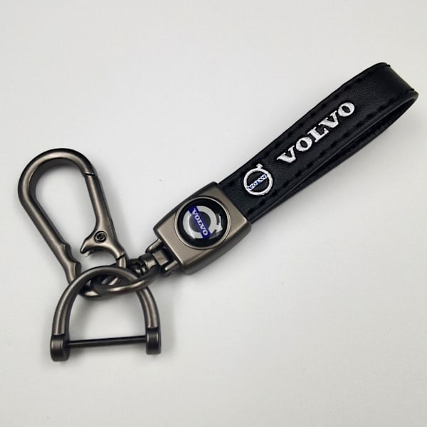 Læder nøglering til bil, cykel, metal finish | Robust nøglering | Nøglering og krogbeslag i Gun Color Hardware Gun Color Hardware Volvo