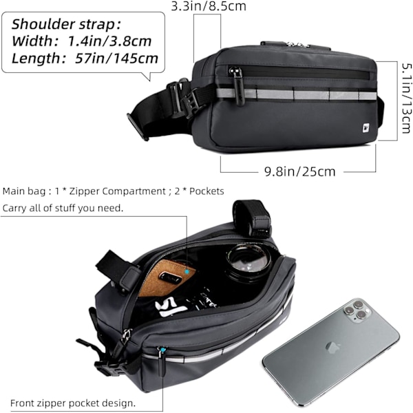 Vandtæt cykelramme taske skuldertaske til komfort cruiser mountain road cykler mænd kvinder tilbehør vandtæt sort Black 27 x 8 x 13 centimetres