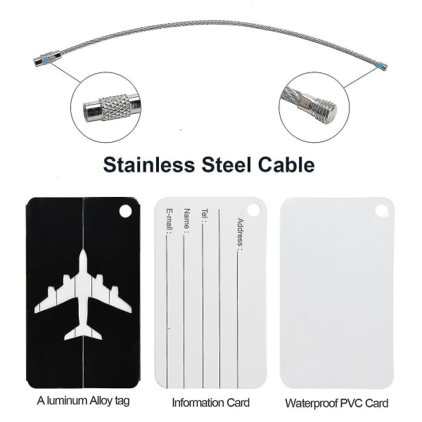 Bagagelappar för resväskor, 6-packs bagageetiketter resväska i aluminiumlegering med stålögla för resbagageidentitet Silver